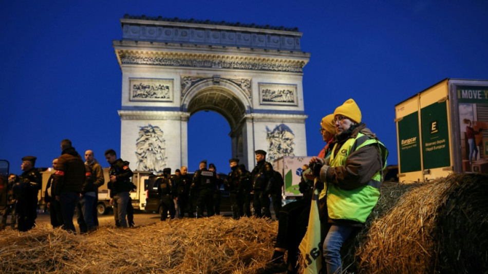 Agricultores franceses protestan junto al Arco del Triunfo de Par&iacute;s